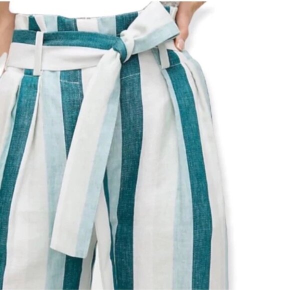 J.Crew Paper-Bag Linen Pants Turquoise/White Stripe - 4 - Picture 3 of 10